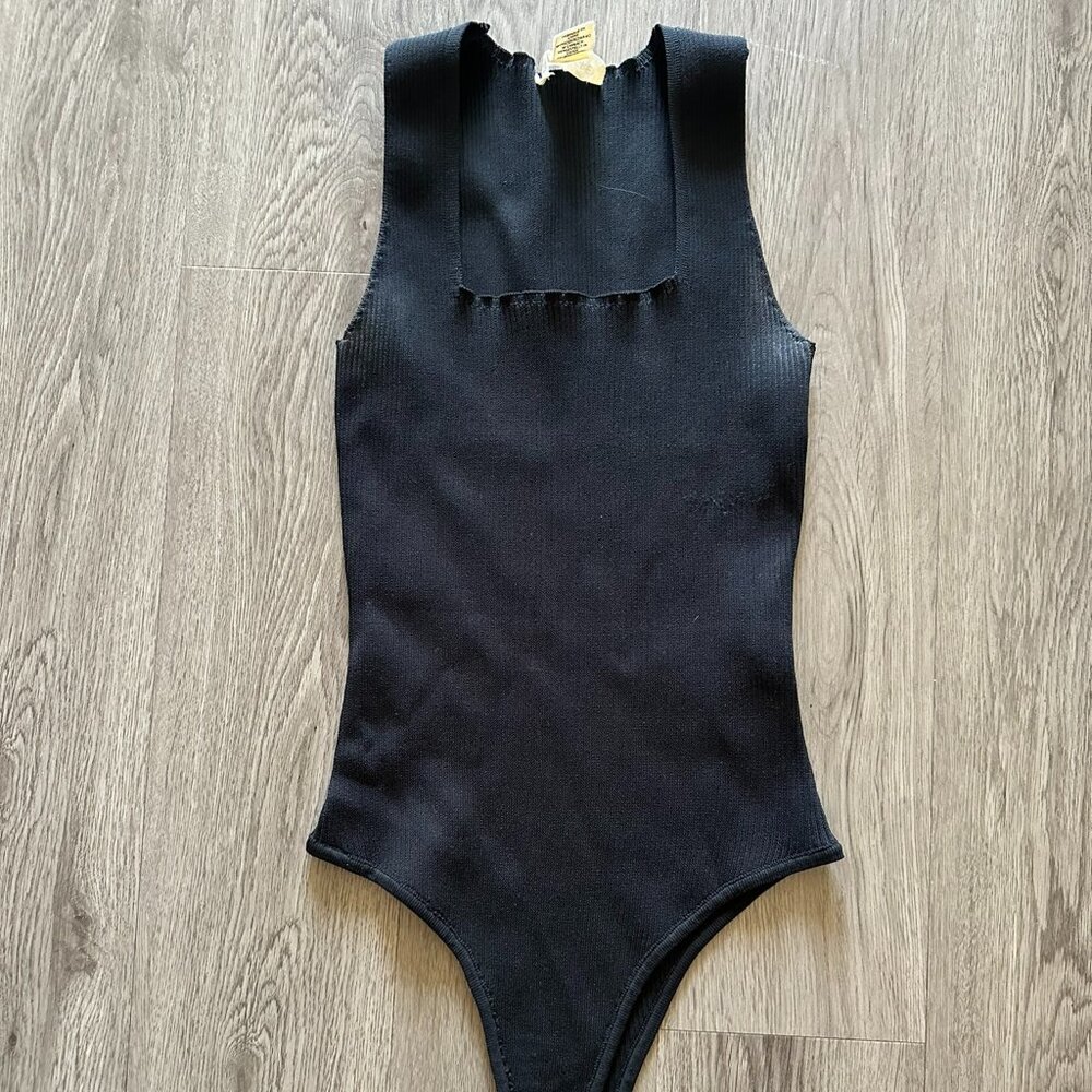 Ribbed Sleeveless Bodysuit - Black - Happily Grey - Medium